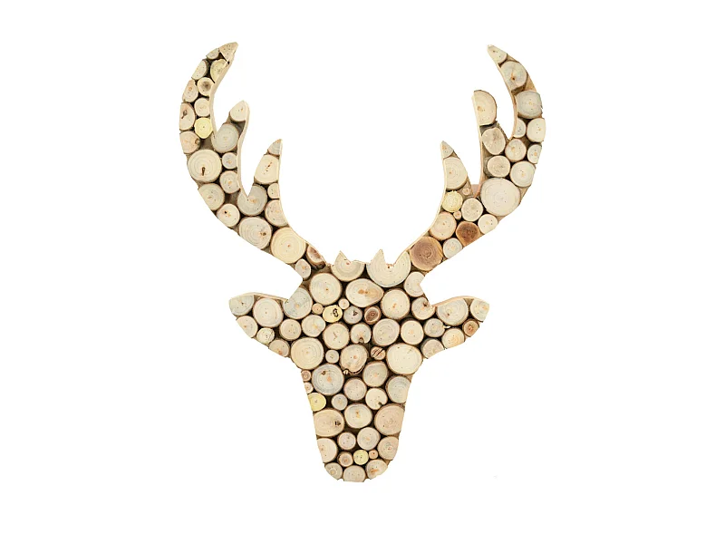 Tête de renne en rondins de bois d'arbre à soie