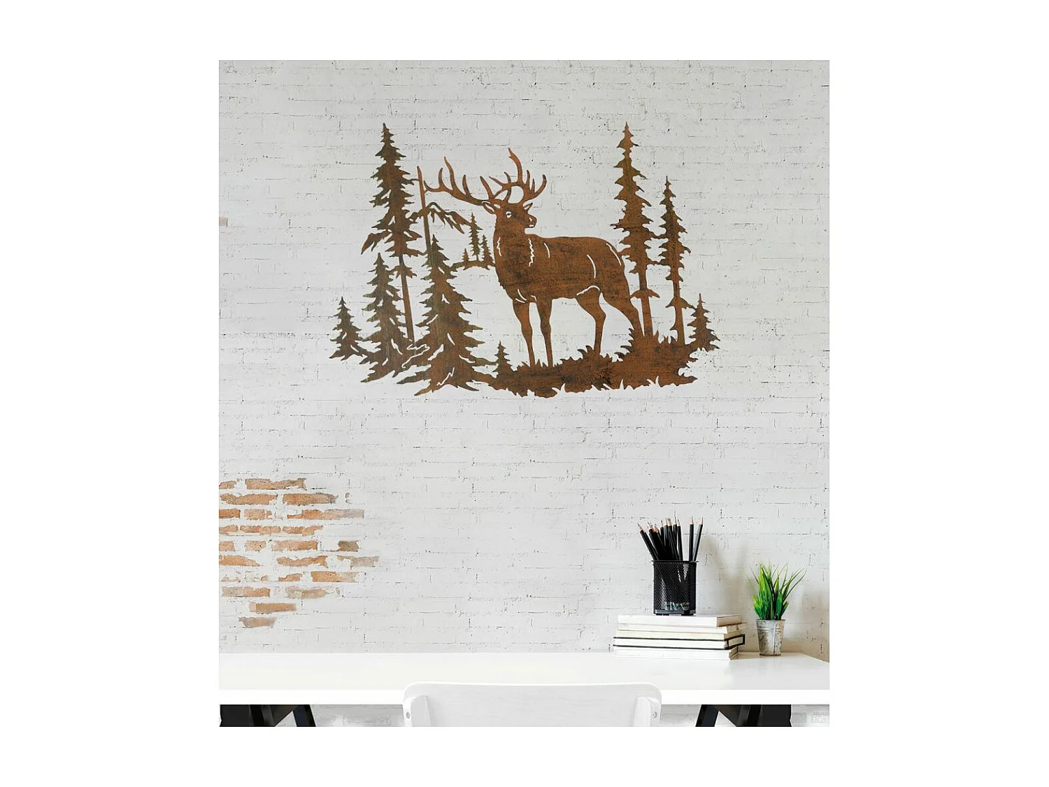 Décoration mural en métal sapins et cerf