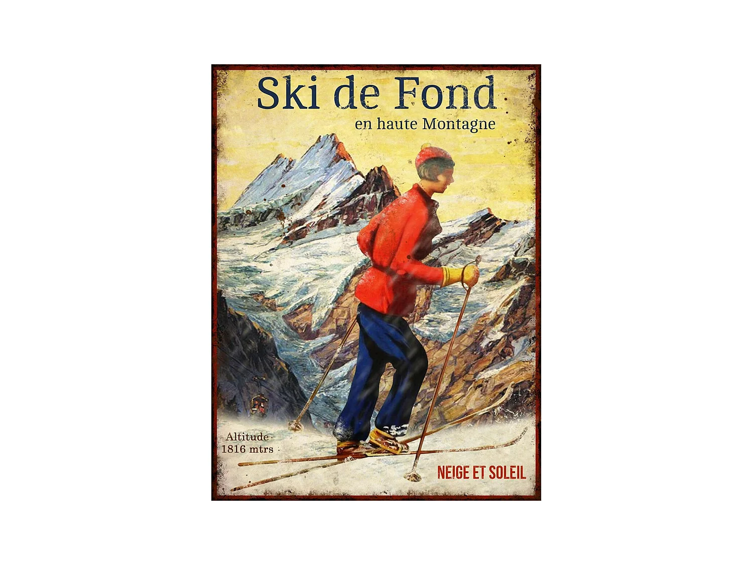Plaque vintage sports d'hiver en métal 25 x 33 cm Ski de fond