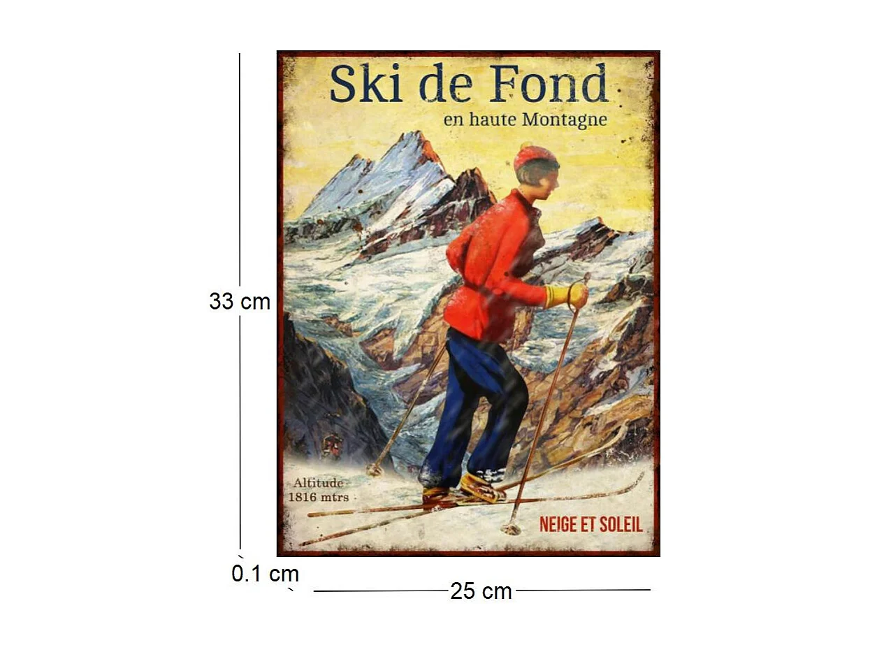 Plaque vintage sports d'hiver en métal 25 x 33 cm Ski de fond