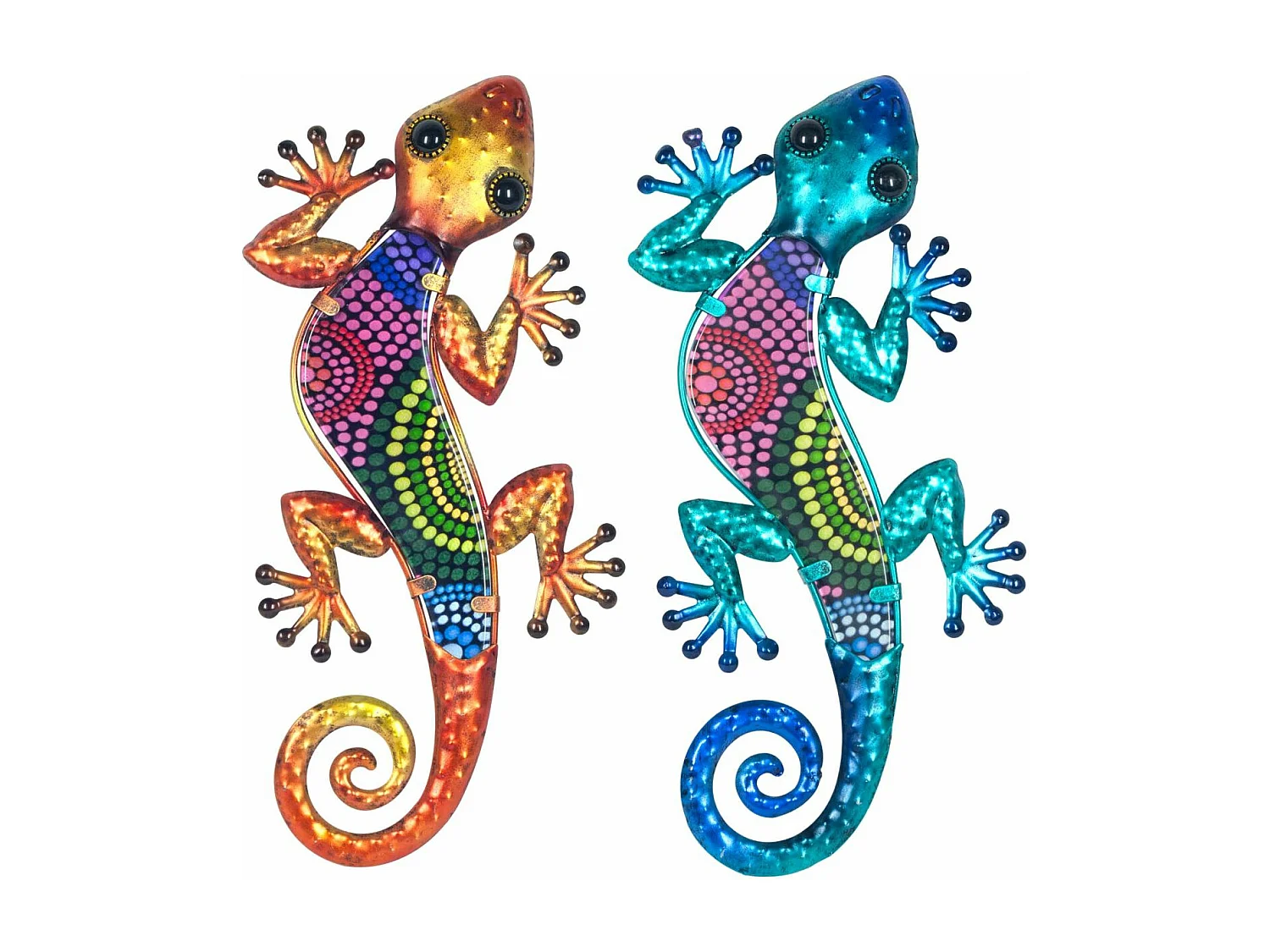 Deko-Gecko aus Metall und Glas mit farbigen Punkten (2er-Set)