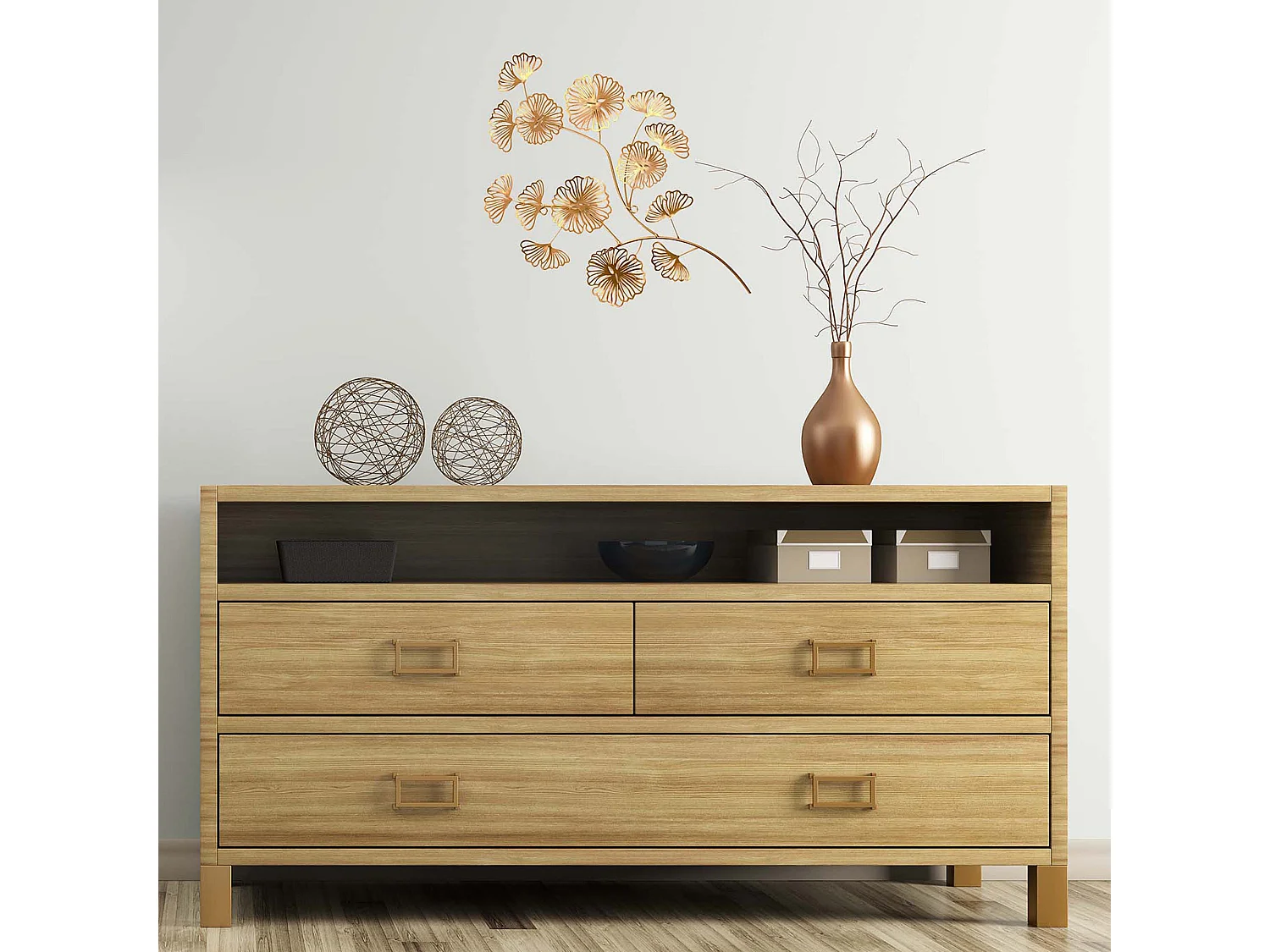 Decoration Murale Fleur Metal 52cm Or