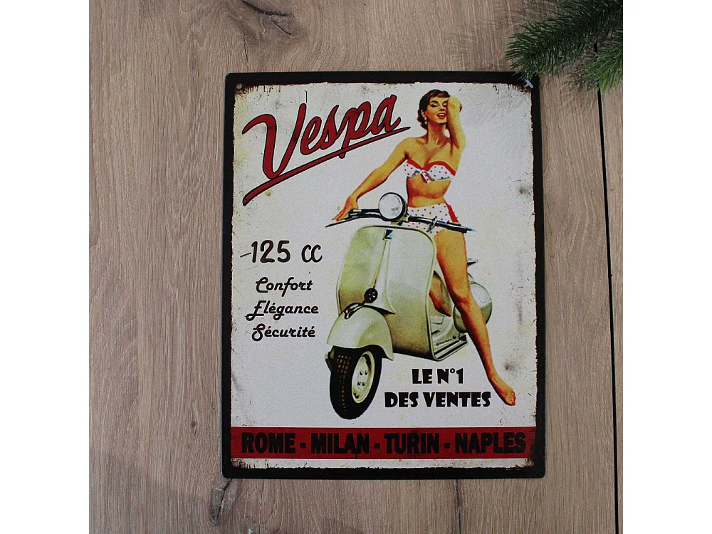 Plaque vintage en métal 22 x 28 cm Vespa