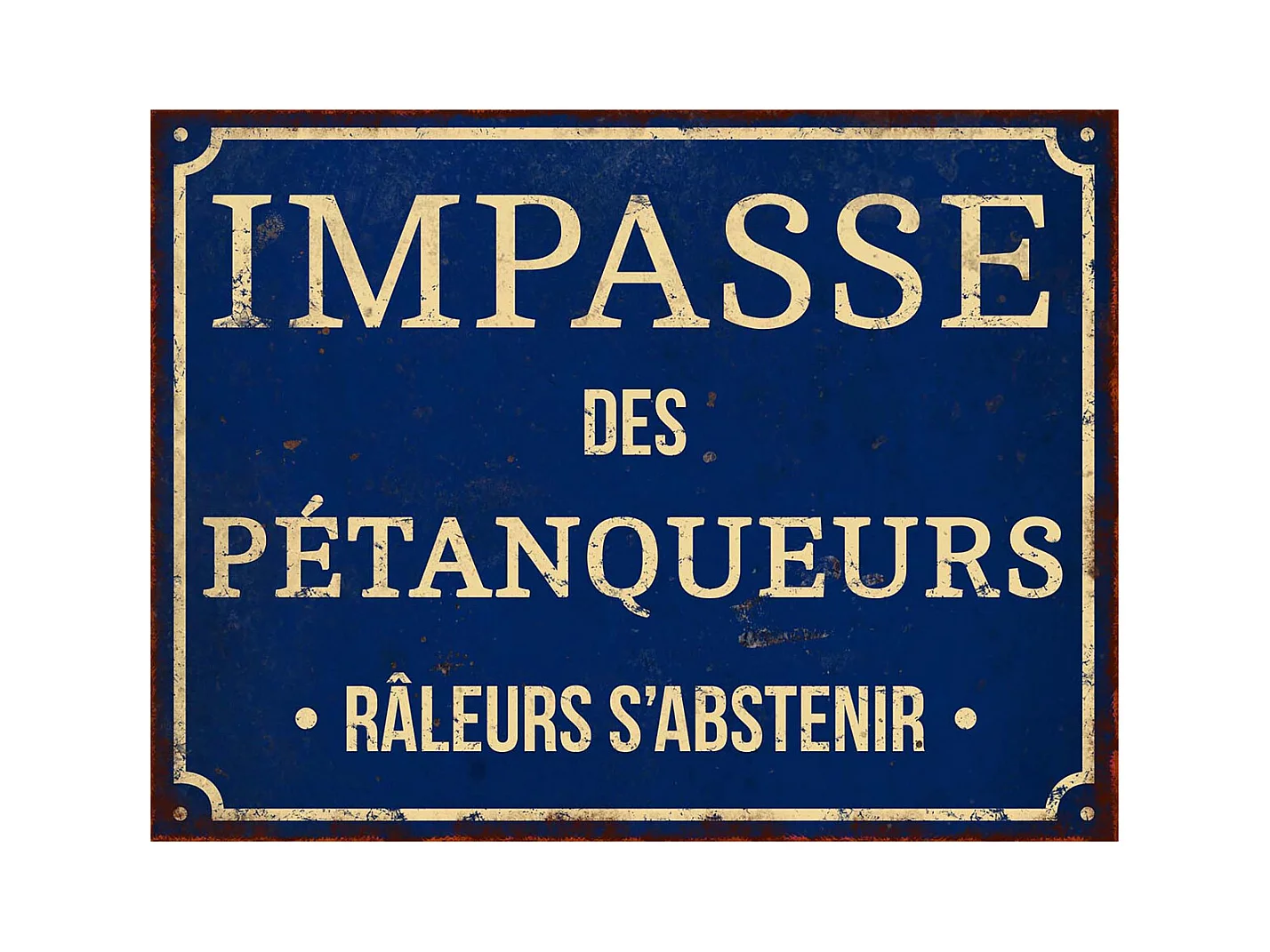 Plaque décorative en métal humour 33 x 25 cm Impasse des pétanqueurs