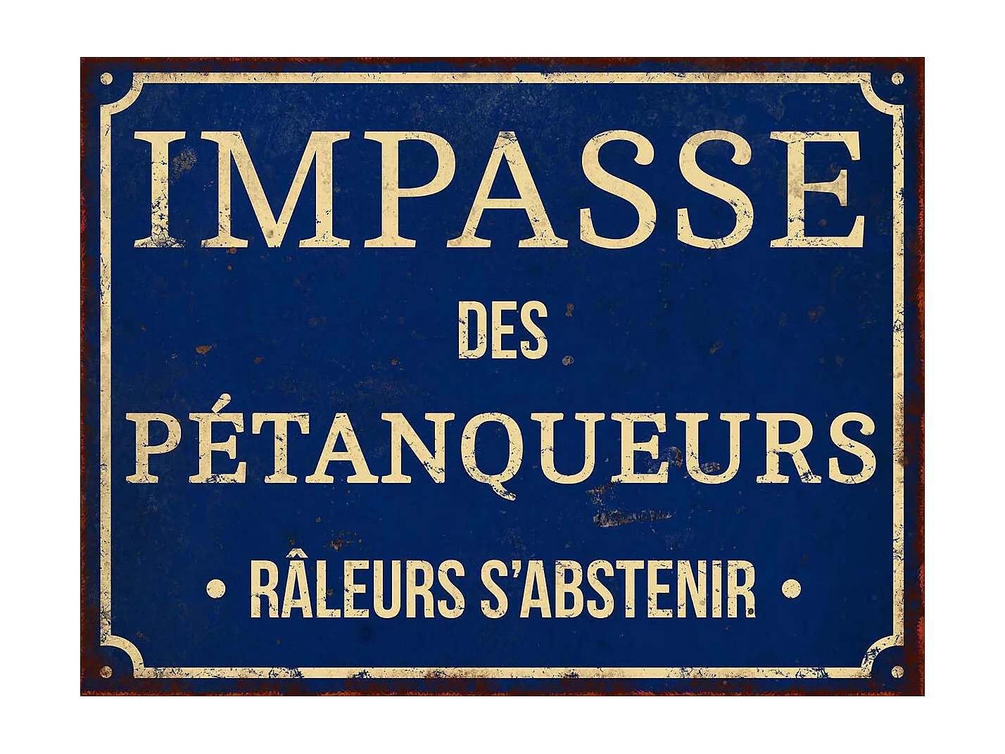 Plaque décorative en métal humour 33 x 25 cm Impasse des pétanqueurs
