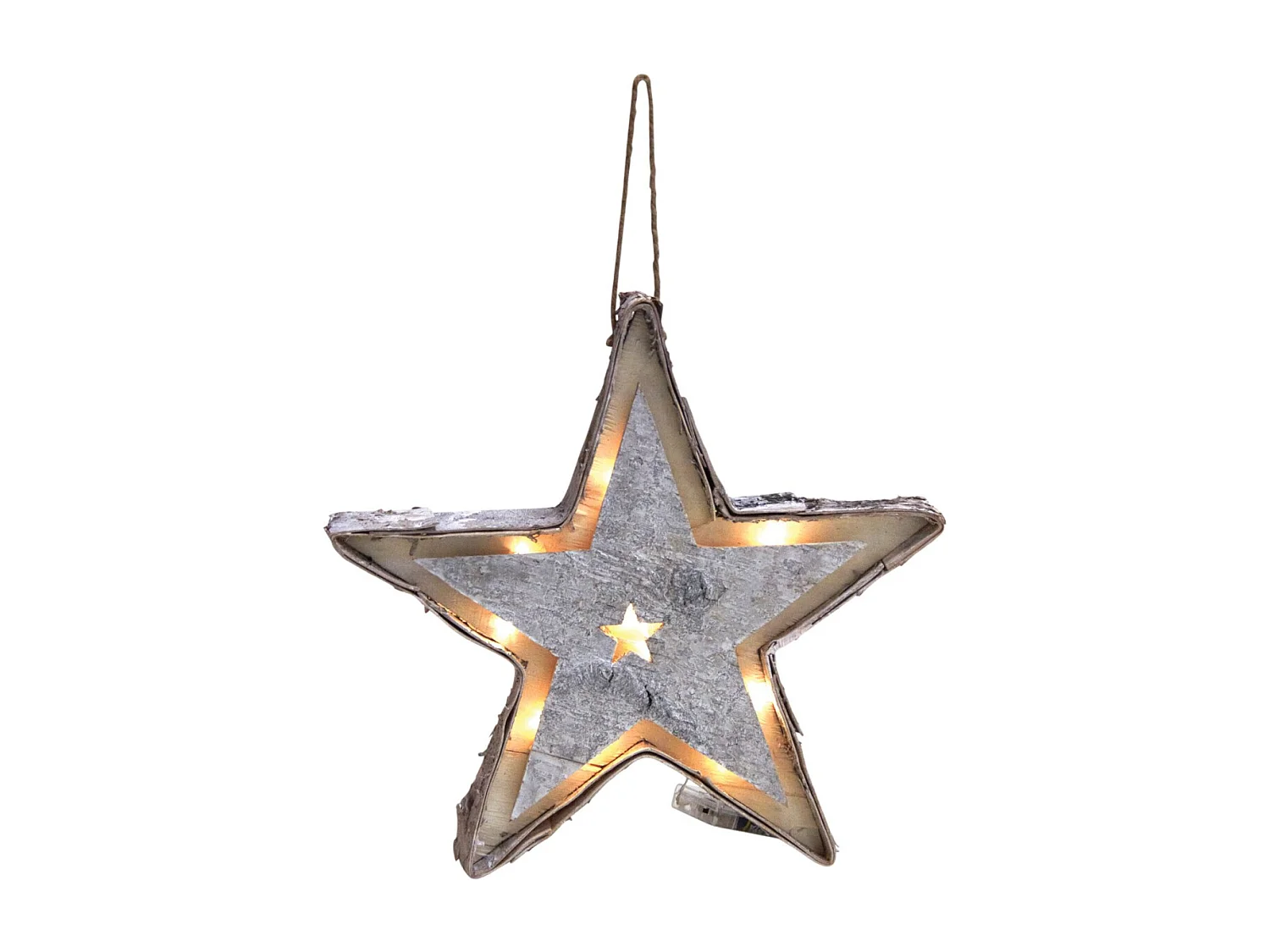 Étoile décorative en bouleau blanchi avec LED intégrée – 40×40×4 cm