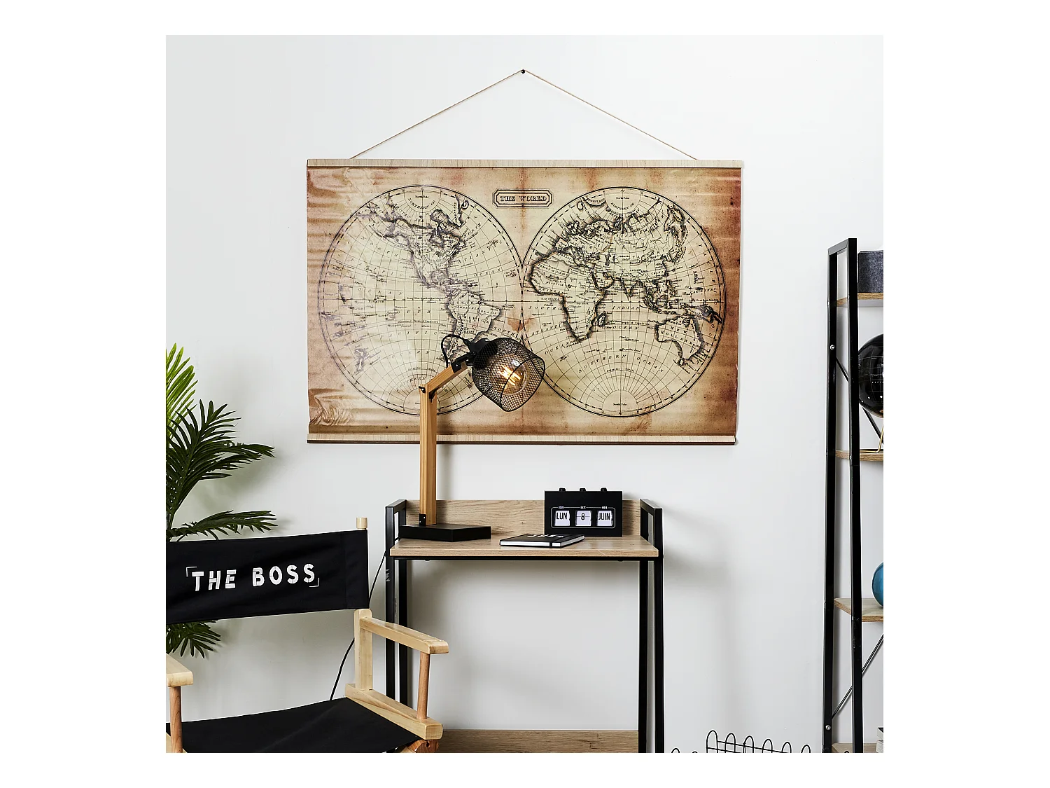 Mappemonde Murale En Textile Noir, Marron