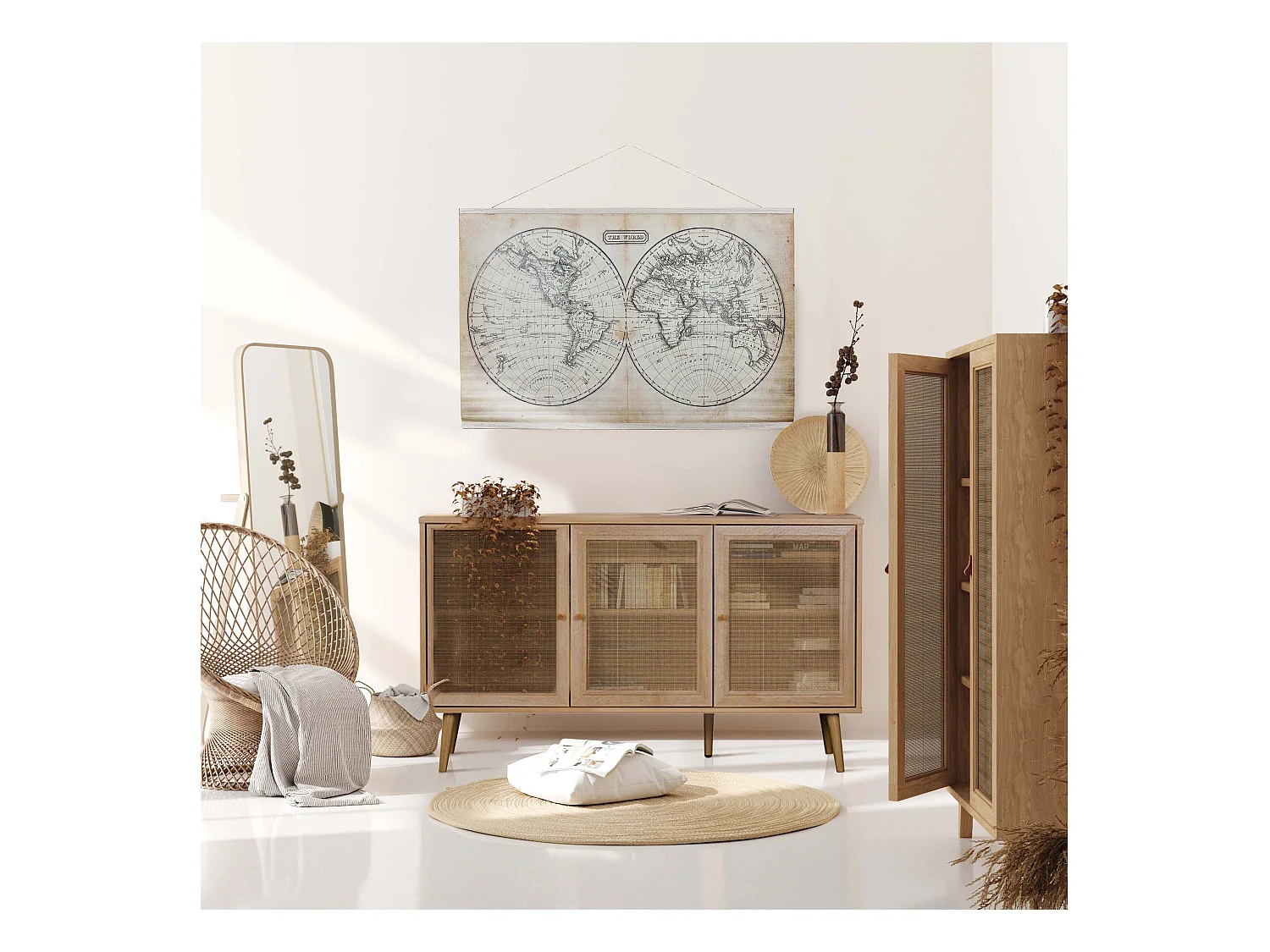 Mappemonde Murale En Textile Noir, Marron