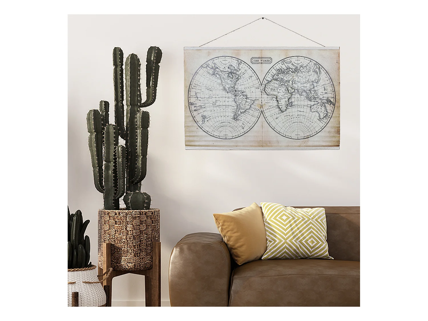 Mappemonde Murale En Textile Noir, Marron