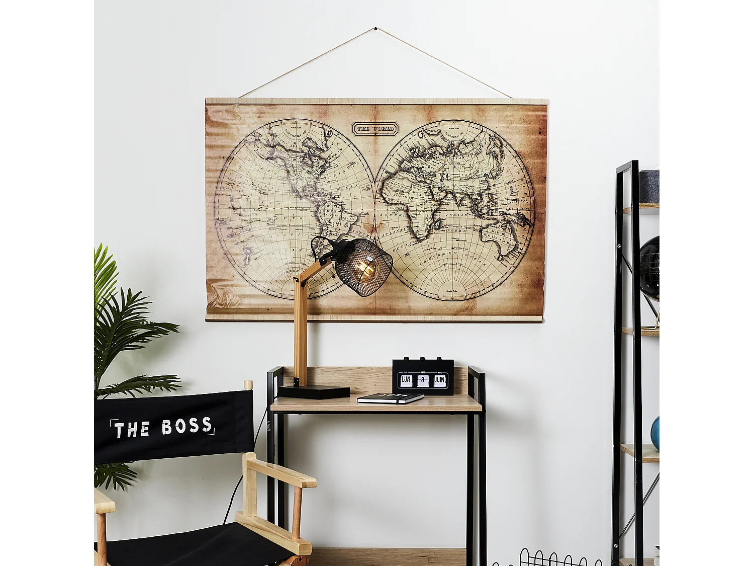 Mappemonde Murale En Textile Noir, Marron