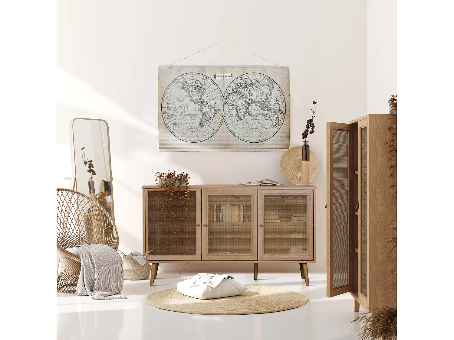 Mappemonde Murale En Textile Noir, Marron