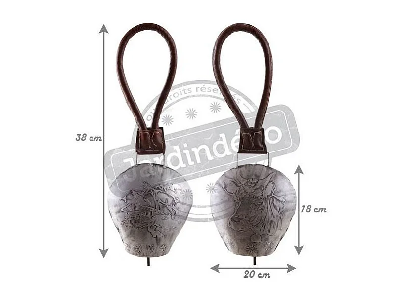 Cloche en métal vieilli et cuir (Lot de 2)