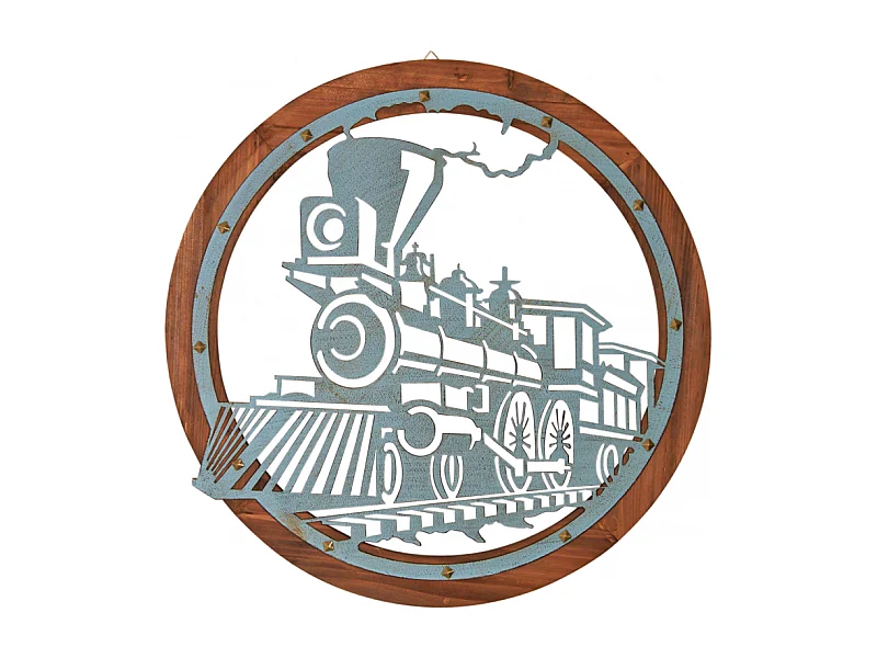 Cadre rond train métal et bois