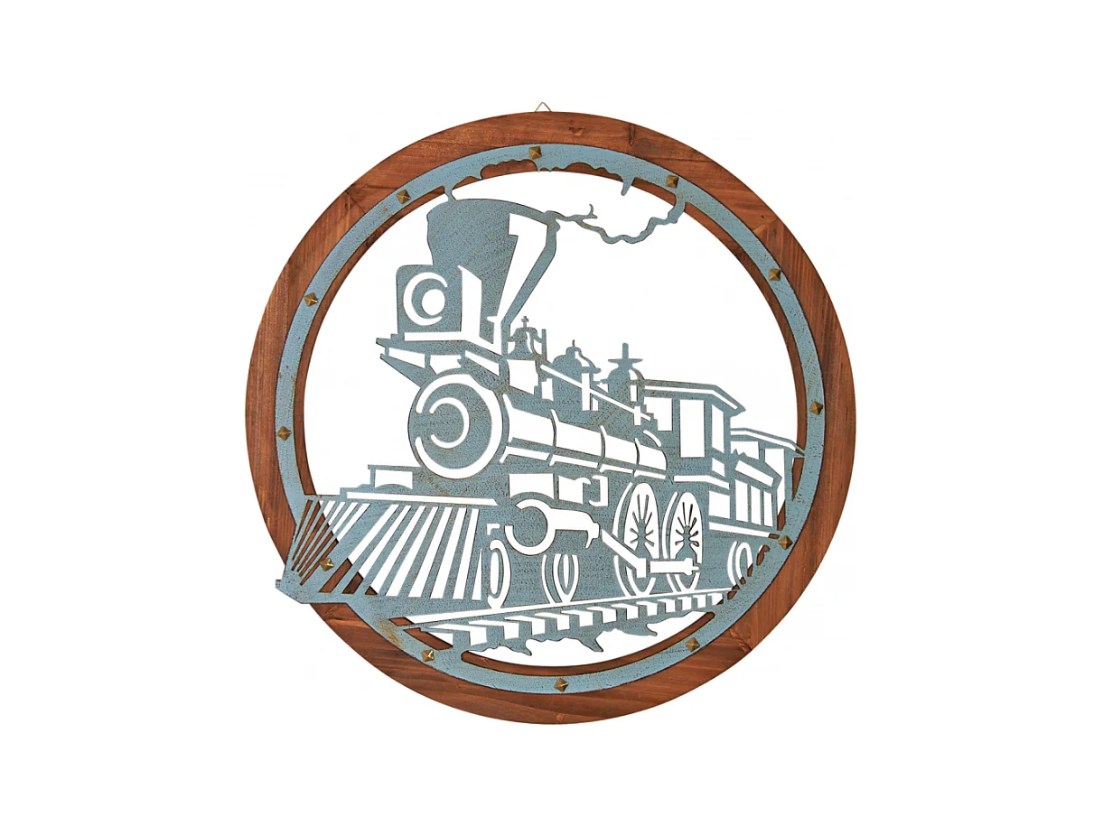 Cadre rond train métal et bois