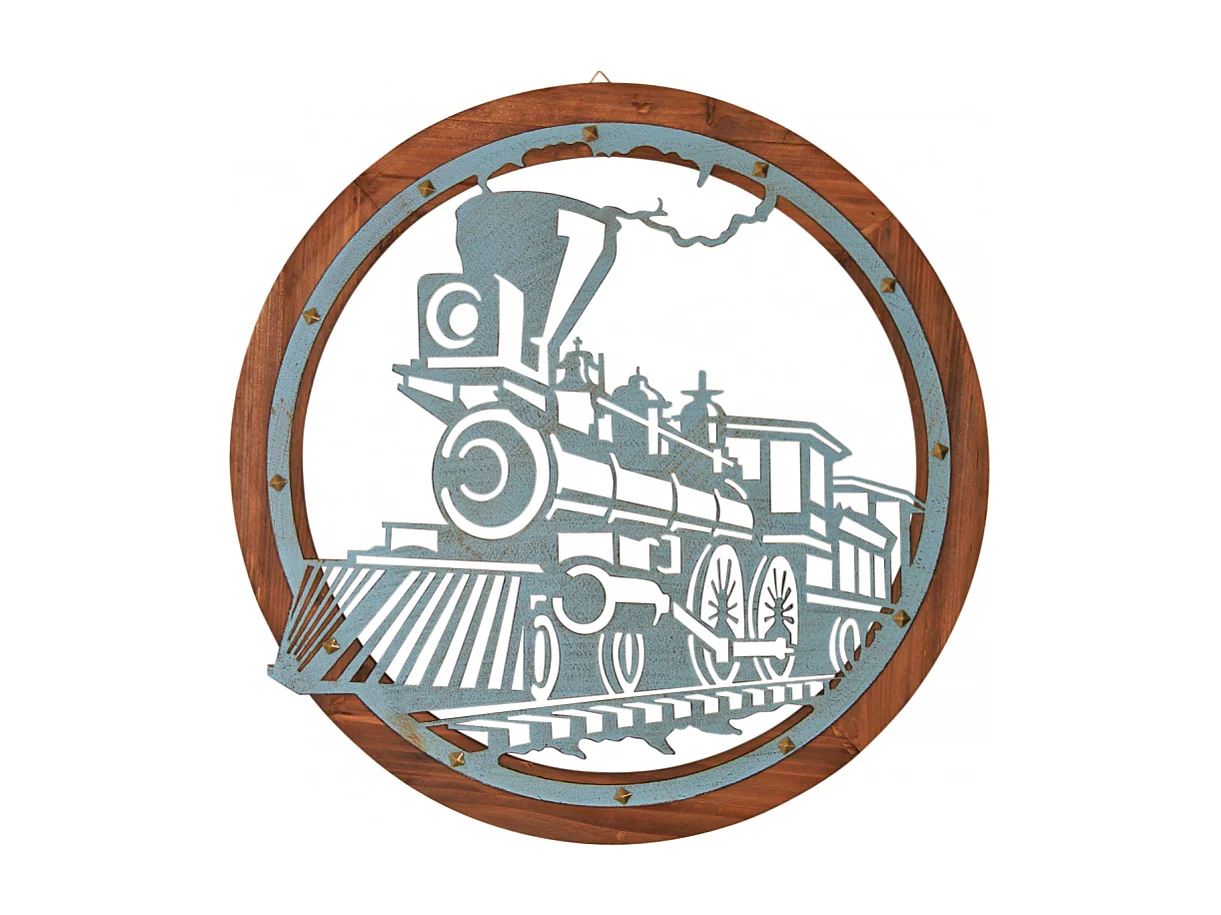 Cadre rond train métal et bois