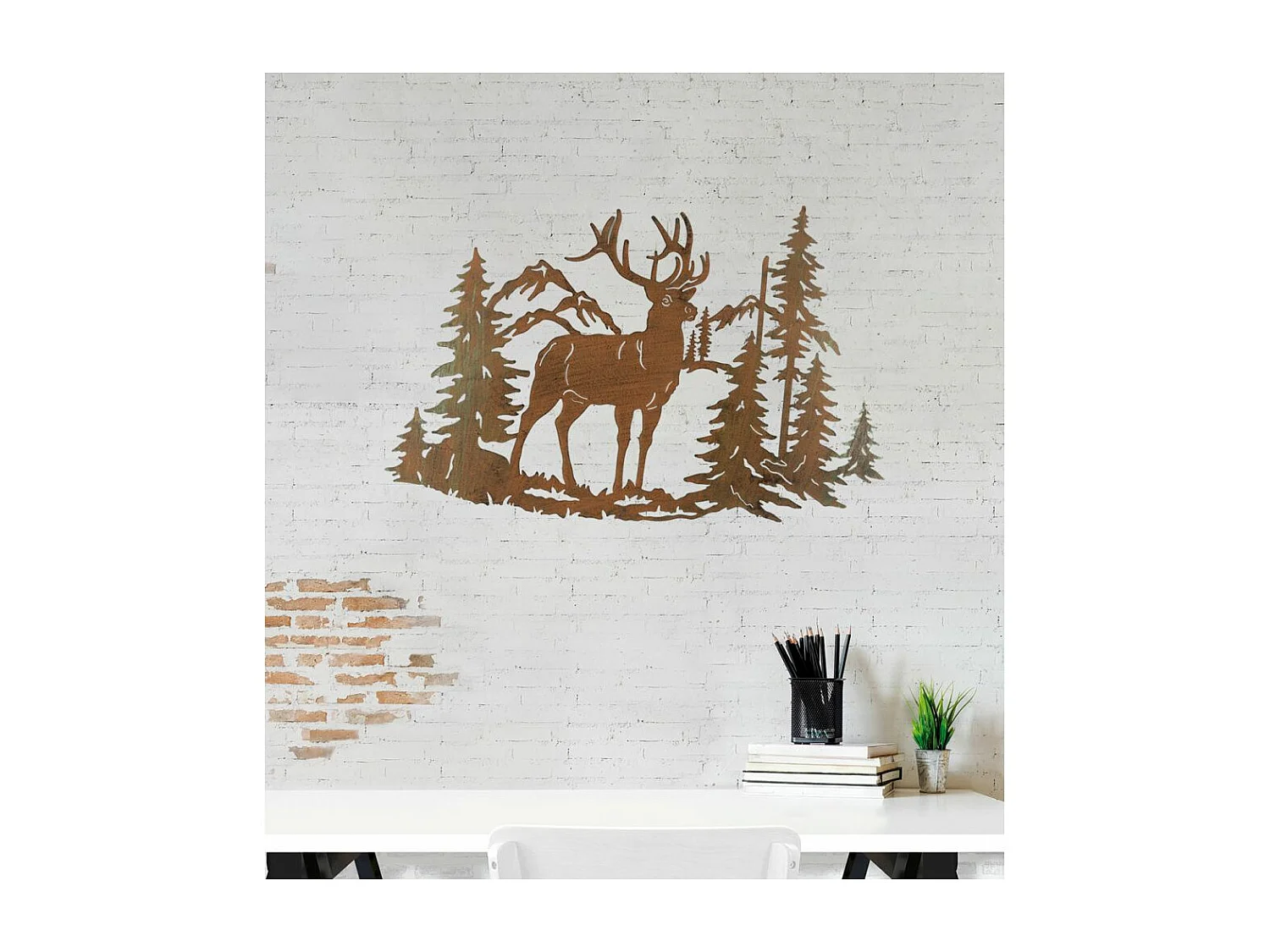 Décoration murale en métal Cerf Montagne