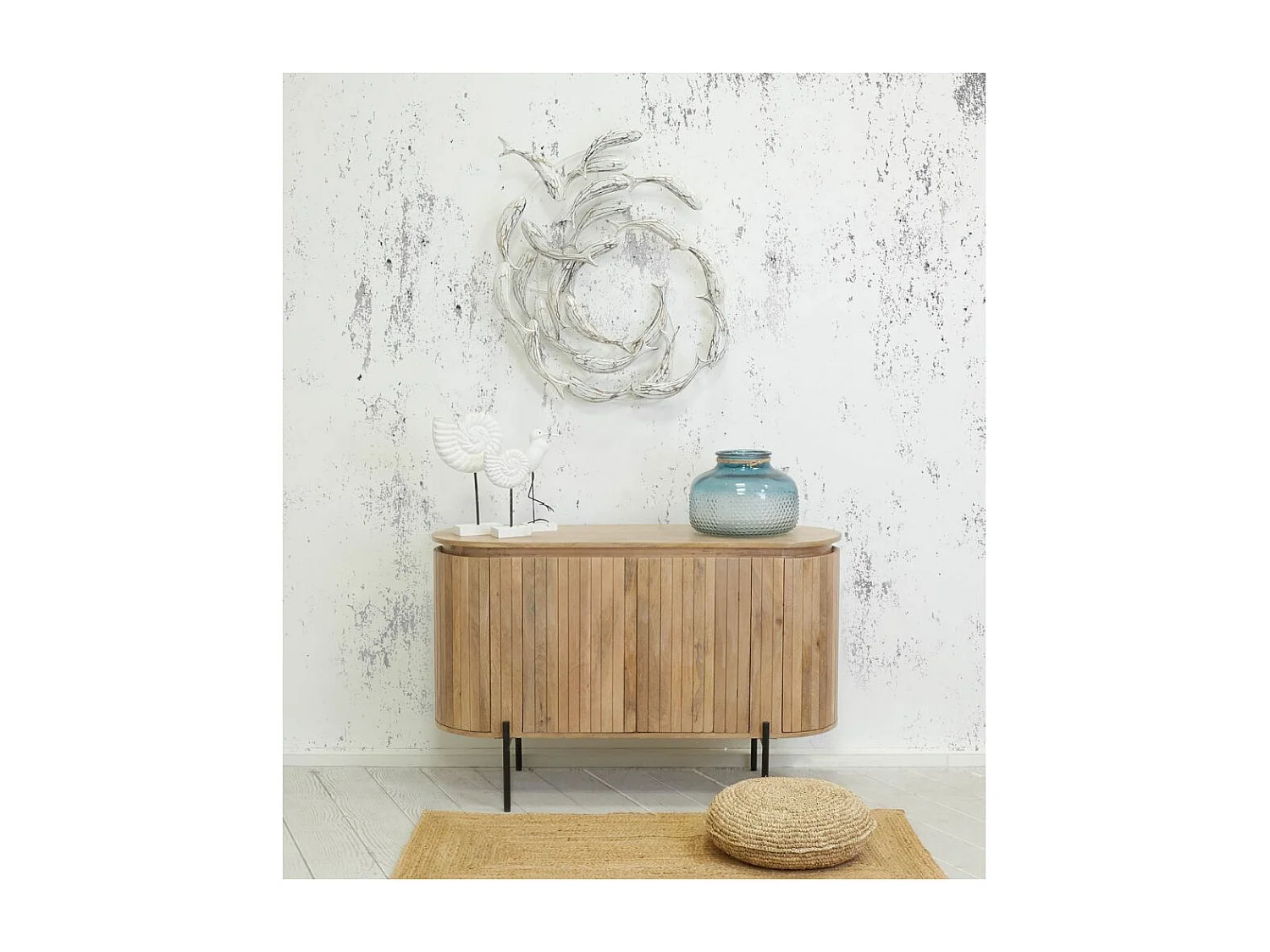 Banc de poissons en albasia Blanc antique