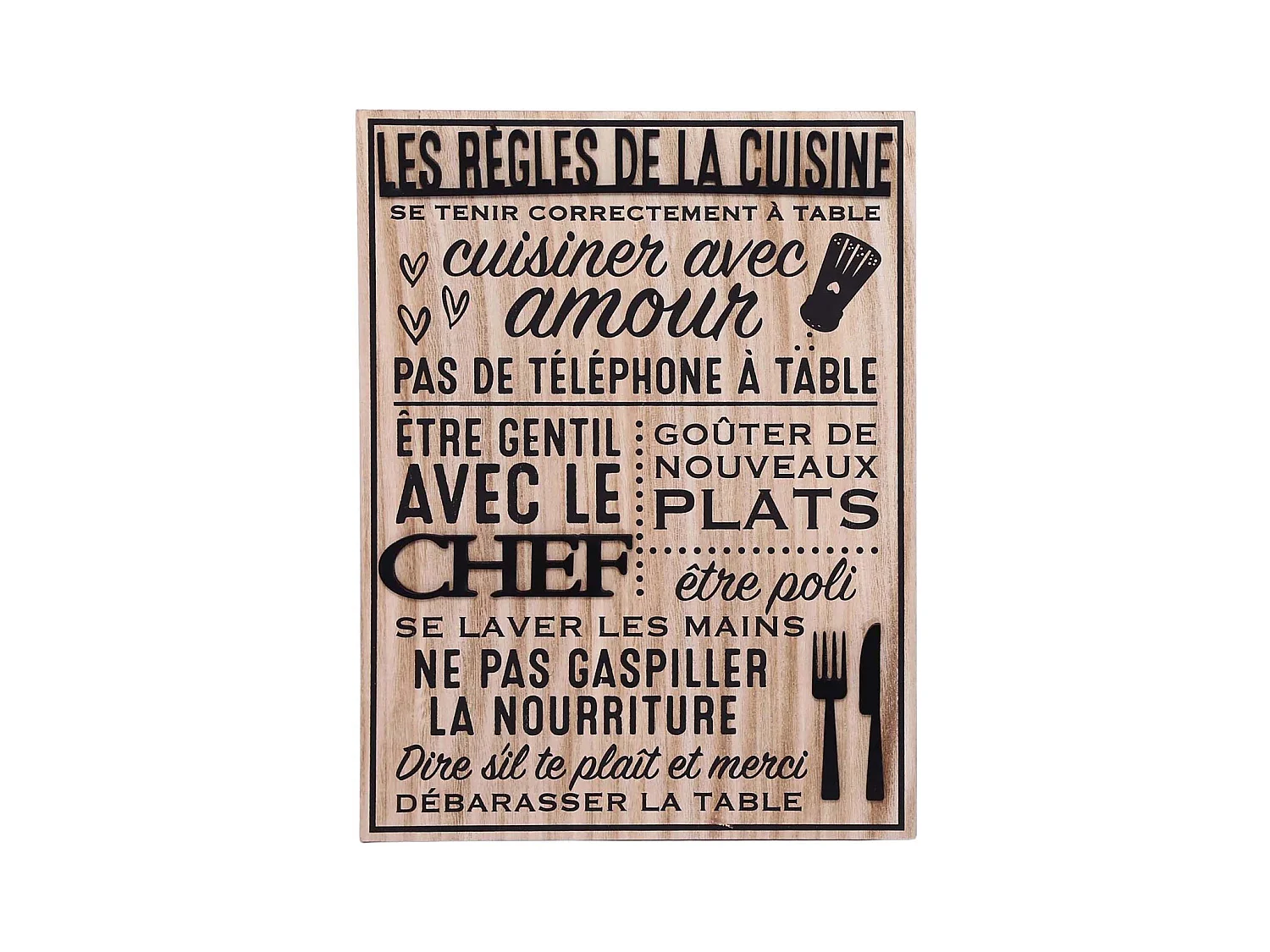 Plaque en bois Règles de la cuisine 30 x 40 cm