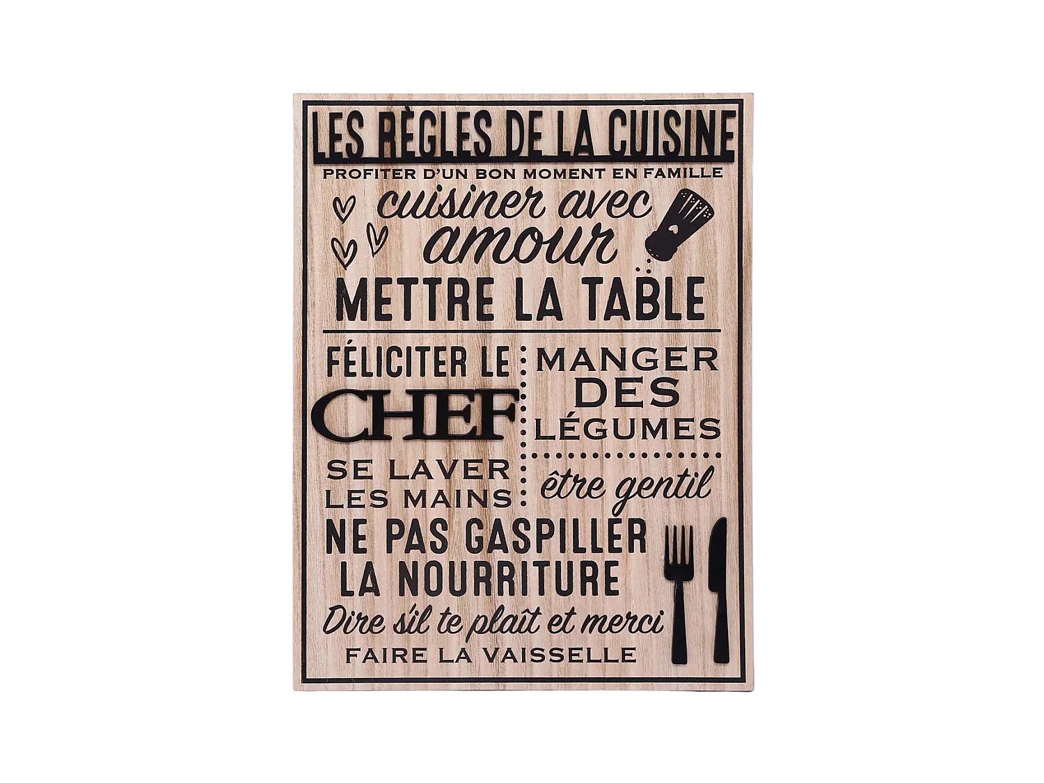 Plaque en bois Règles de la cuisine 30 x 40 cm