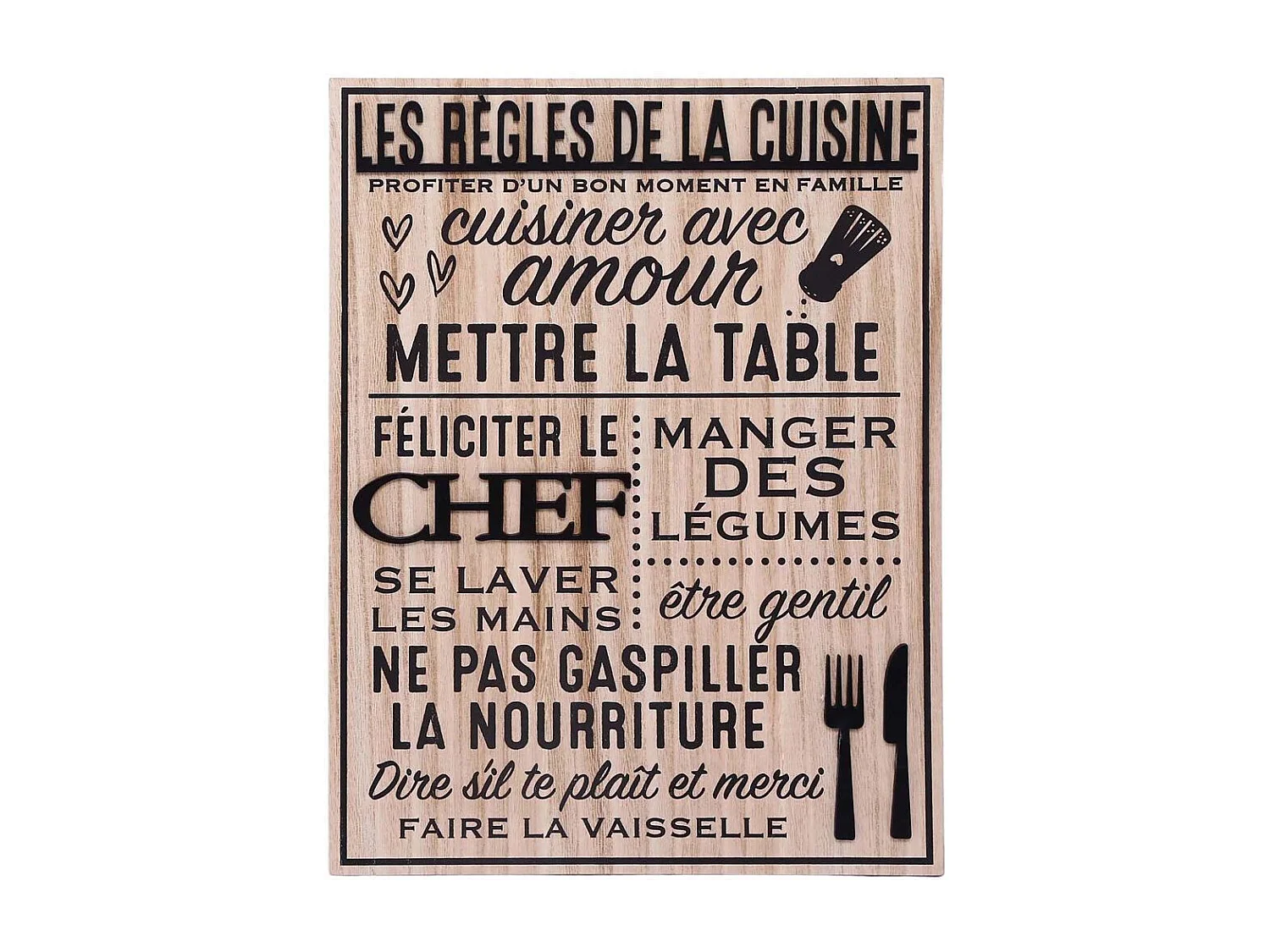 Plaque en bois Règles de la cuisine 30 x 40 cm