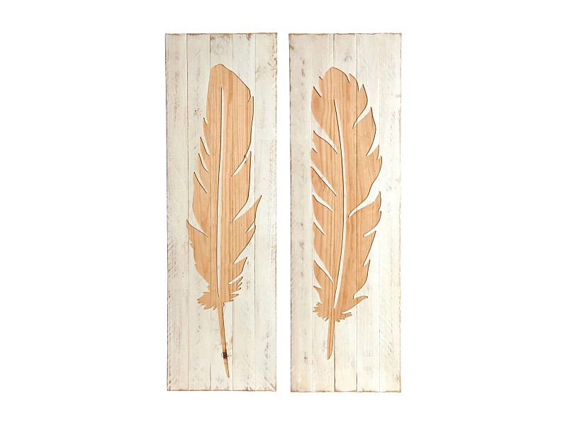Décoration murale en bois Plume Lot de 2
