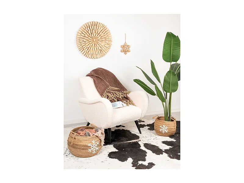 Décoration murale ronde en teck massif nature - Arthur