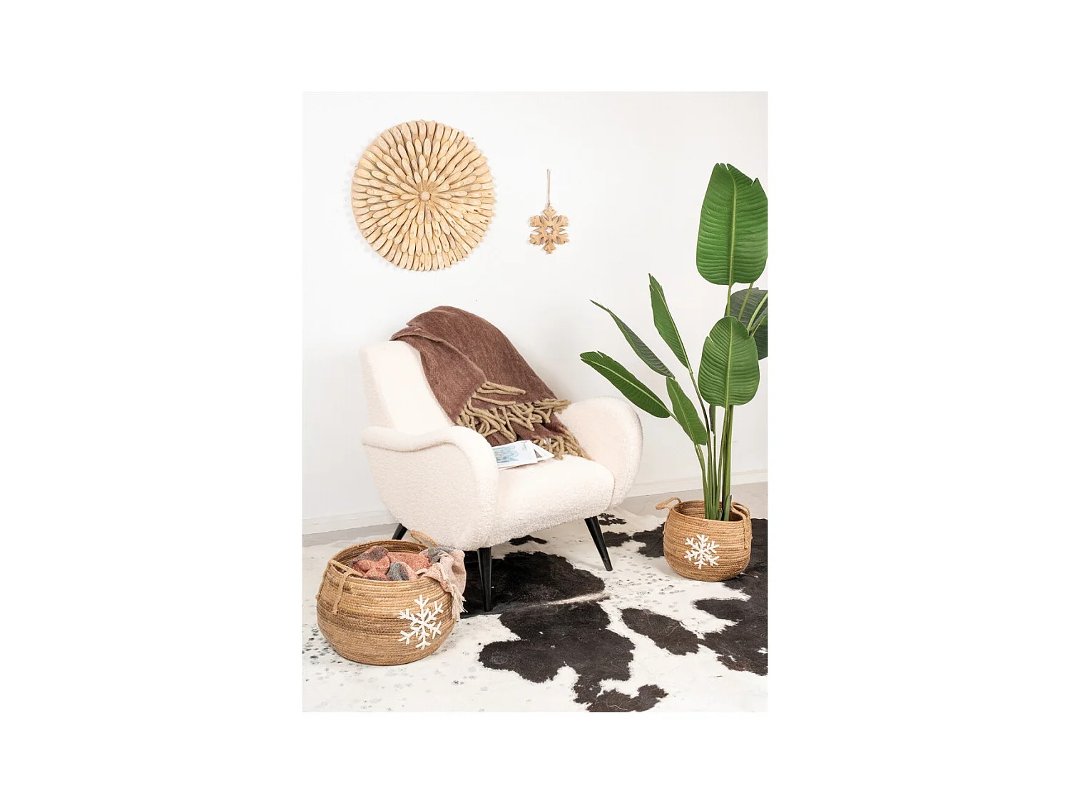 Décoration murale ronde en teck massif nature - Arthur