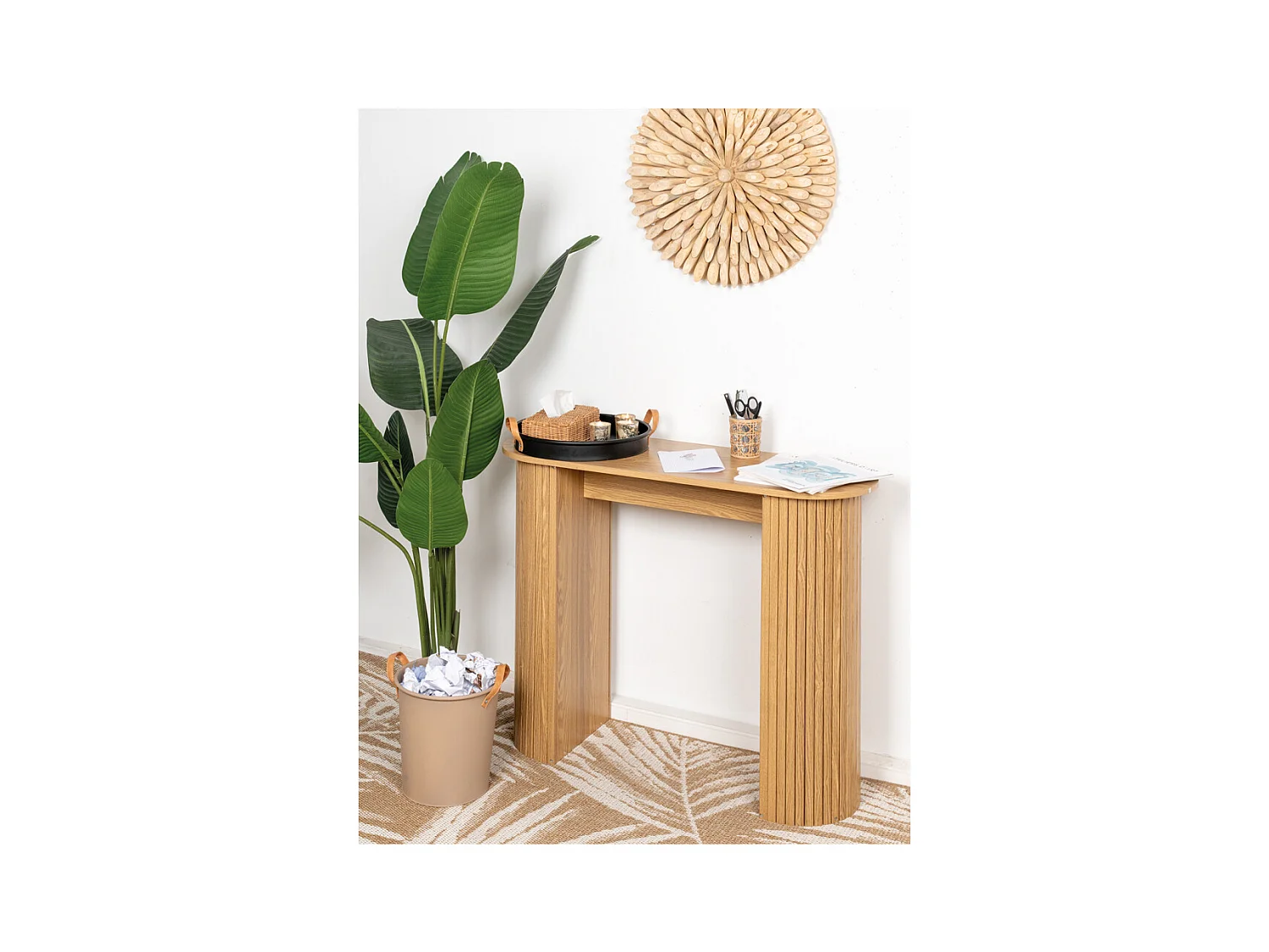 Décoration murale ronde en teck massif nature - Arthur