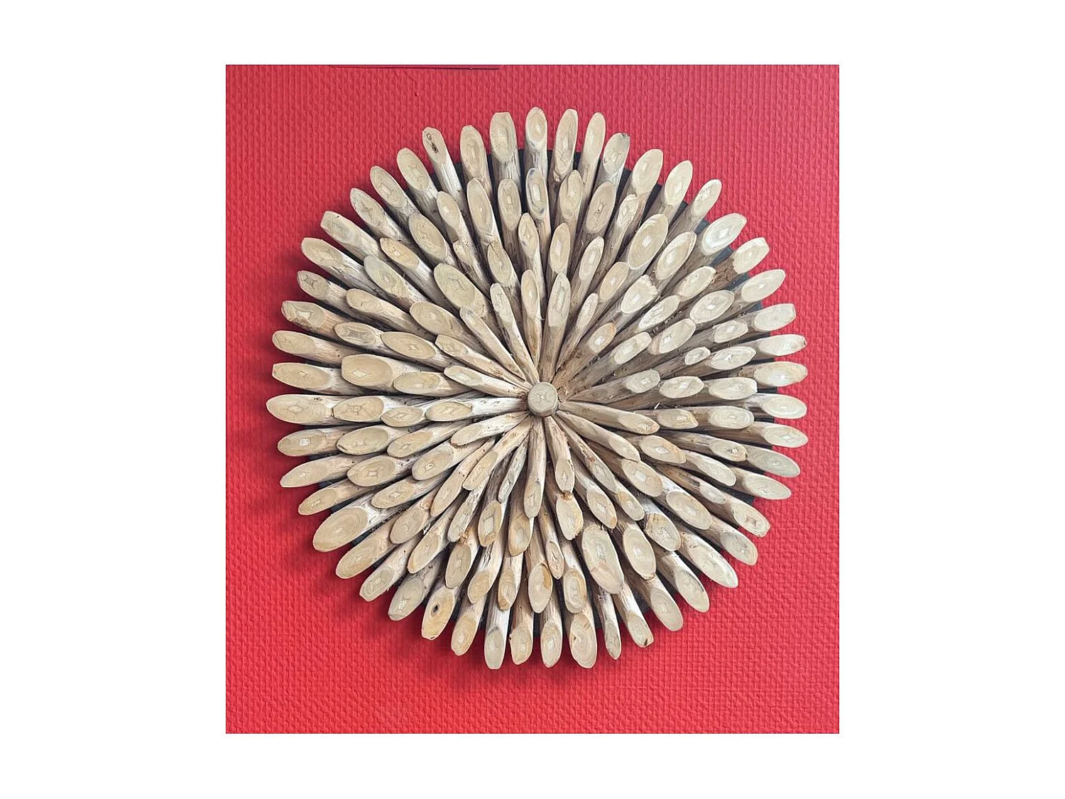 Décoration murale ronde en teck massif nature - Arthur