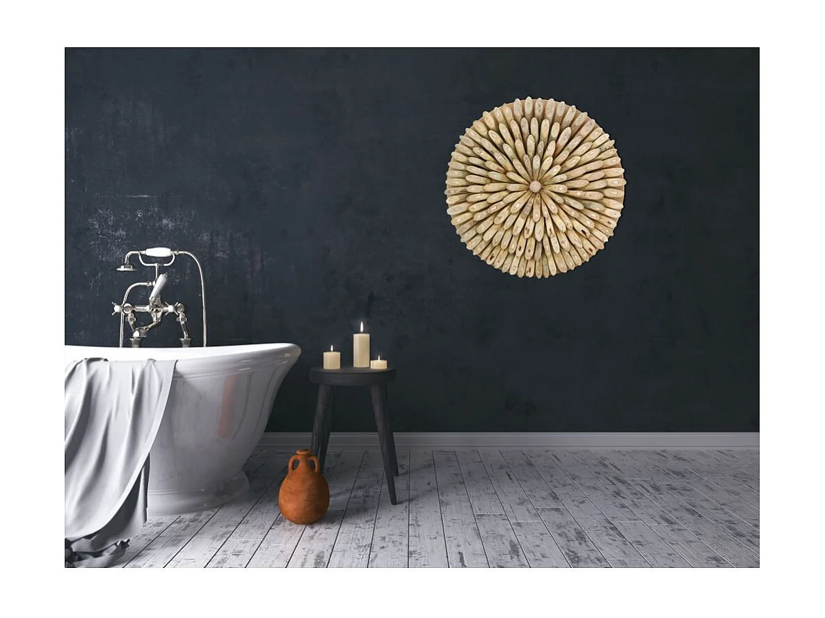 Décoration murale ronde en teck massif nature - Arthur