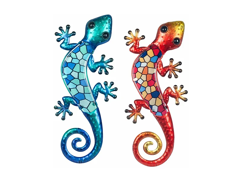 Lézard décoratif en métal et verre avec mosaique (Lot de 2)
