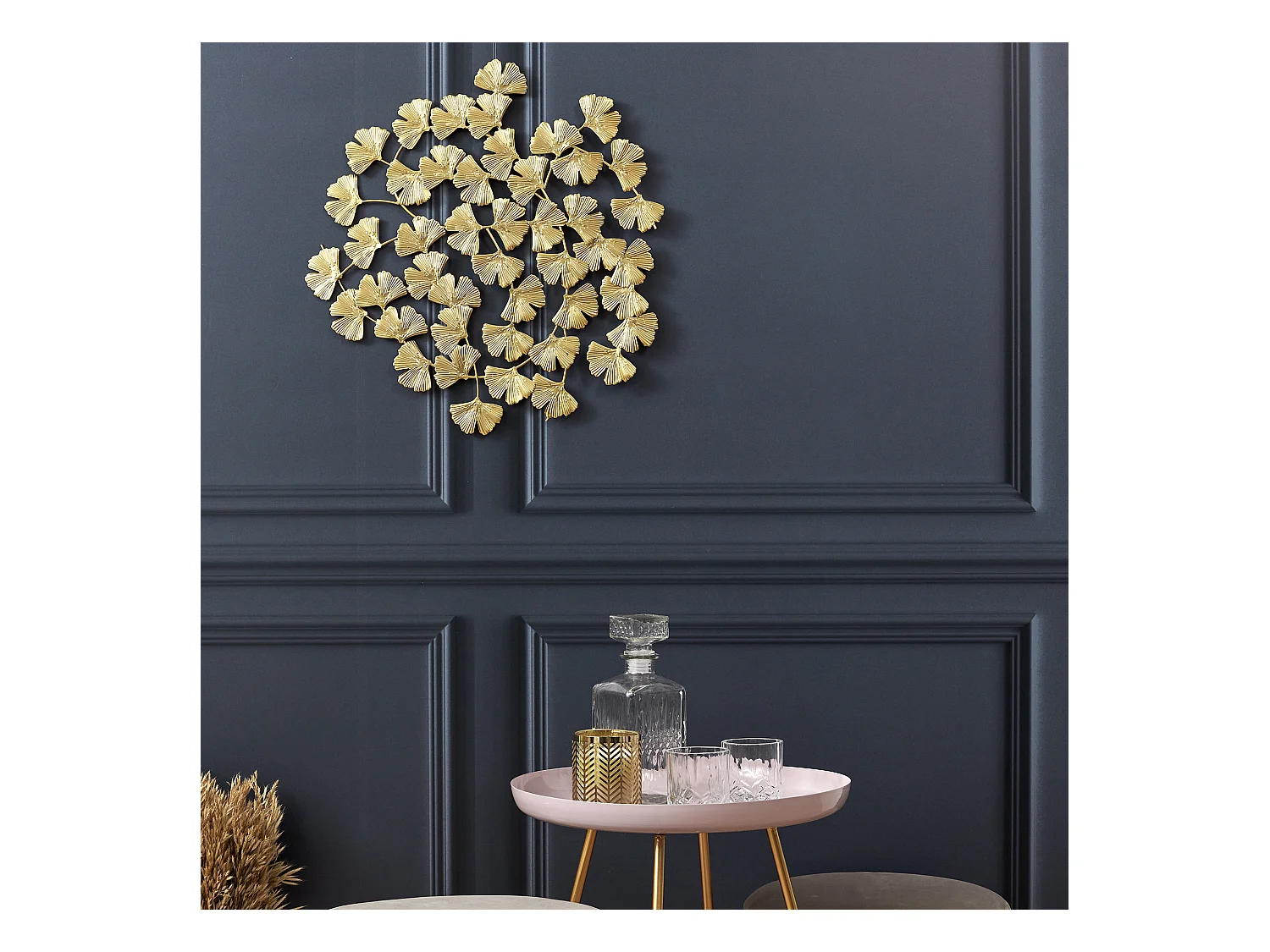 Decoration Murale Fleurs Metal Dore Or