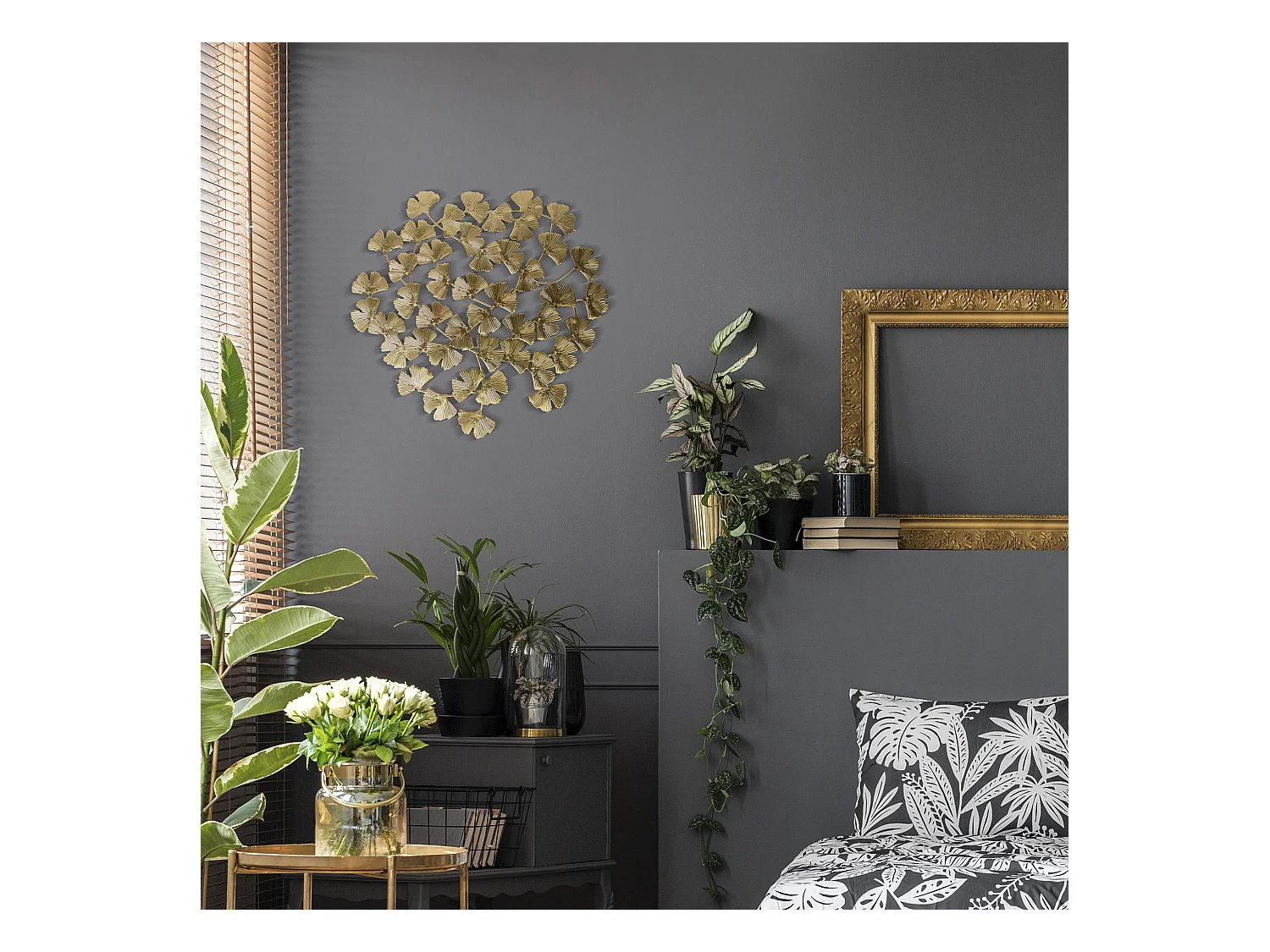Decoration Murale Fleurs Metal Dore Or