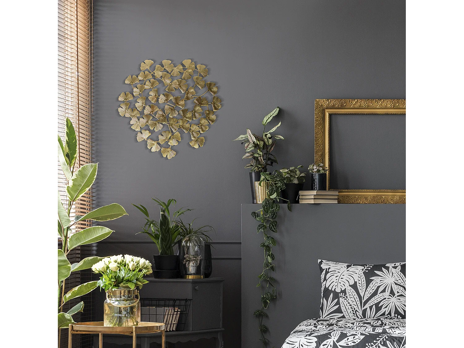 Decoration Murale Fleurs Metal Dore Or