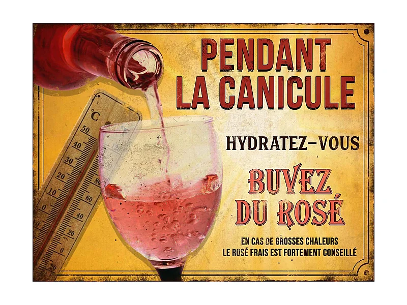 Plaque décorative en métal humour 33 x 25 cm Pendant la canicule...