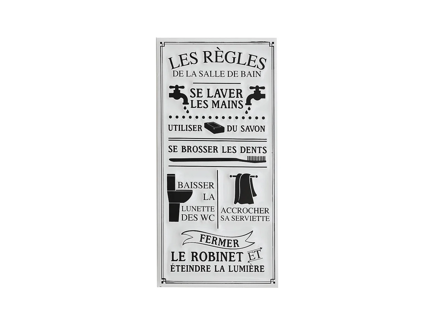 Plaque décorative en métal Règles de la salle de bain 30x60 cm