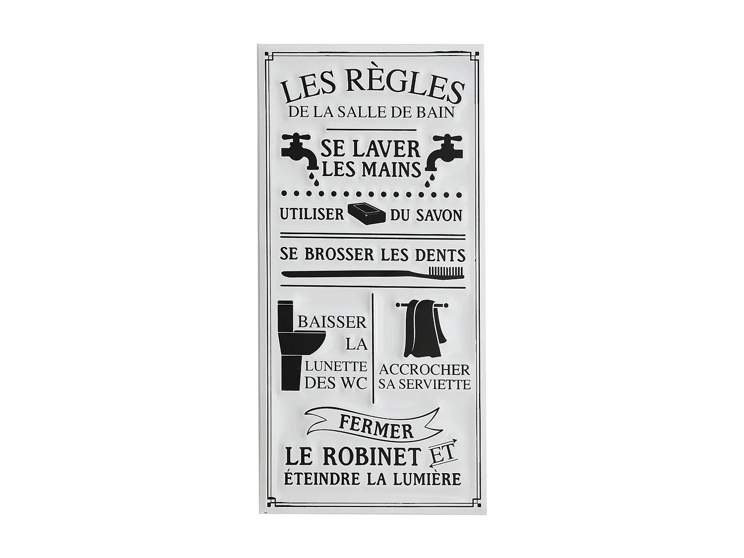 Plaque décorative en métal Règles de la salle de bain 30x60 cm
