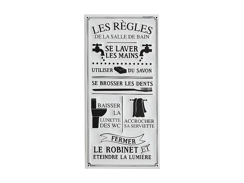 Plaque décorative en métal Règles de la salle de bain 30x60 cm