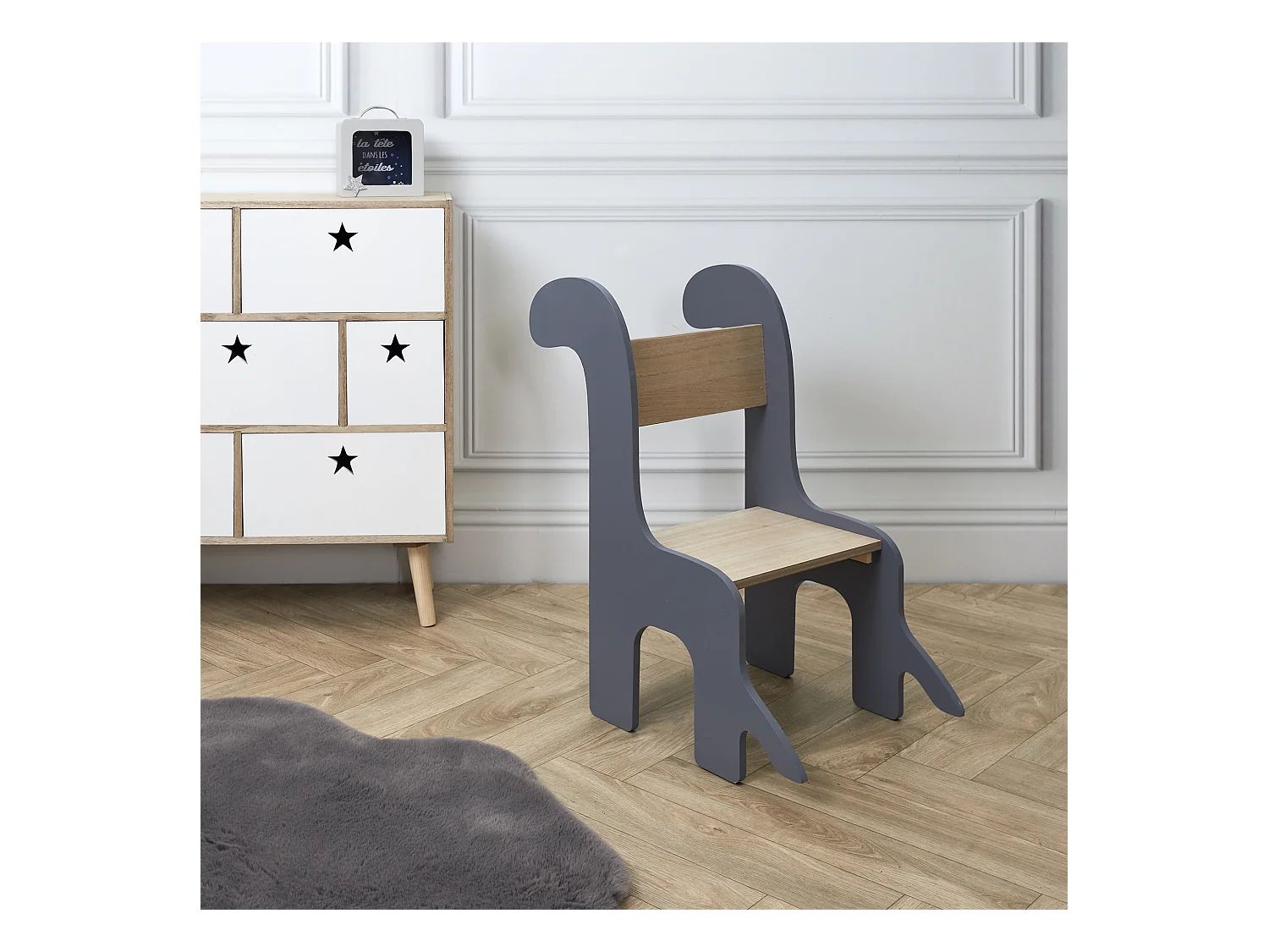 Chaise Enfant Dino Gris, Marron