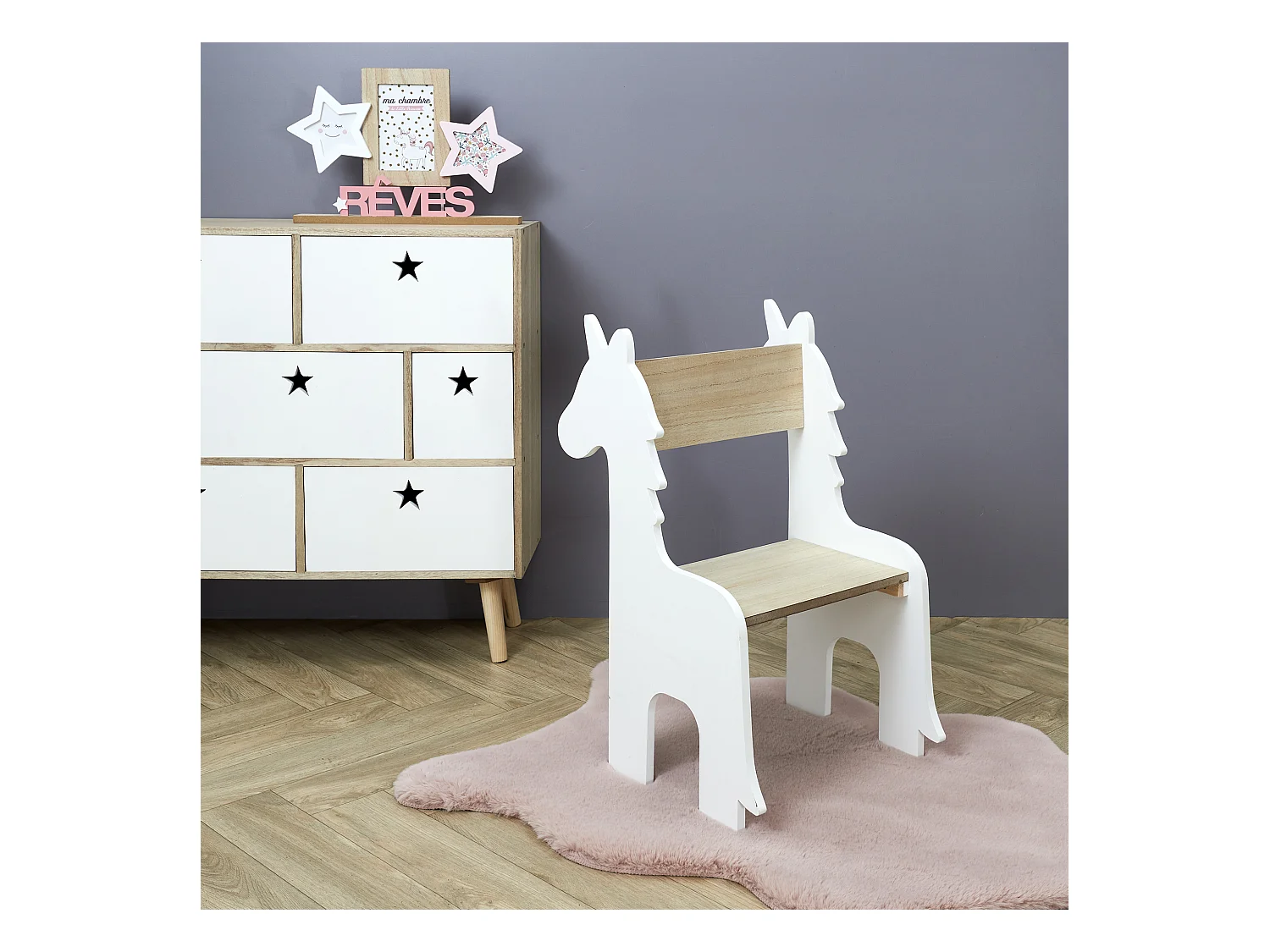 Chaise Enfant Licorne Blanc, Marron
