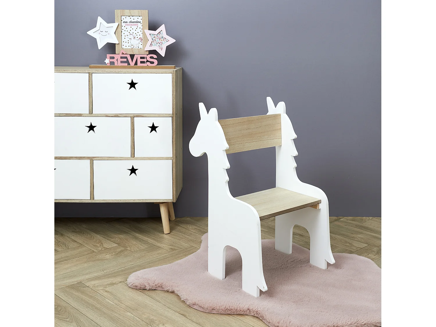 Chaise Enfant Licorne Blanc, Marron