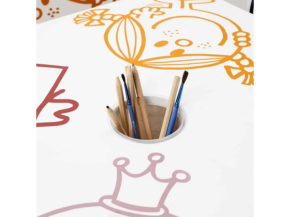 Table Avec Pot A Crayons Monsieur Madame Blanc, Jaune, Rouge, Bleu, Rose