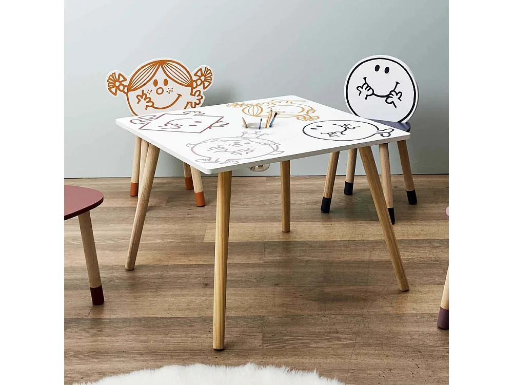 Table Avec Pot A Crayons Monsieur Madame Blanc, Jaune, Rouge, Bleu, Rose