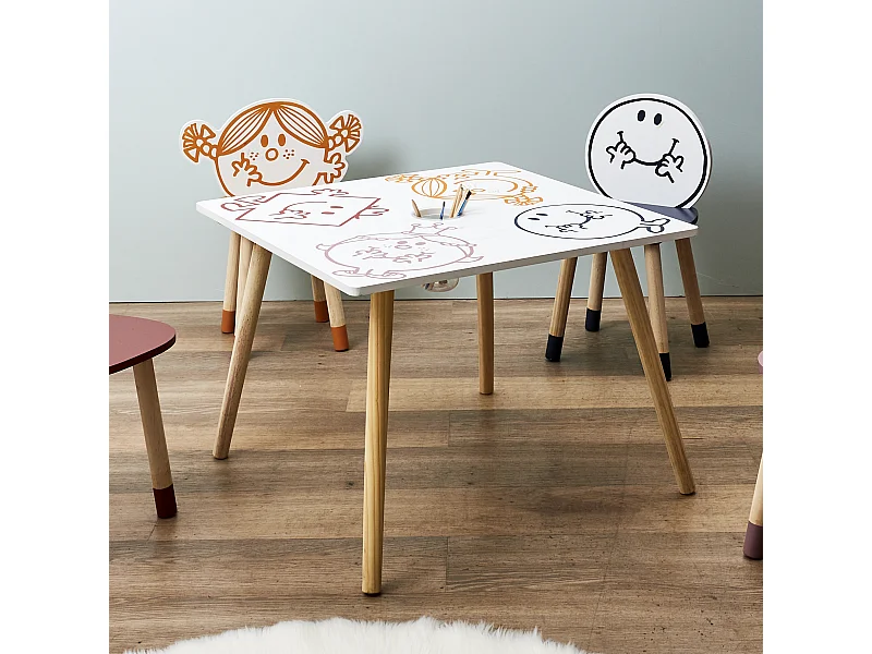 Table Avec Pot A Crayons Monsieur Madame Blanc, Jaune, Rouge, Bleu, Rose