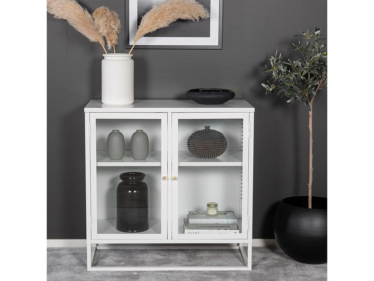 Bakal dressoir 2 glasdeuren, 2 planken, wit.