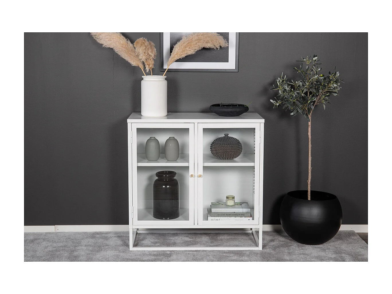 Bakal dressoir 2 glasdeuren, 2 planken, wit.