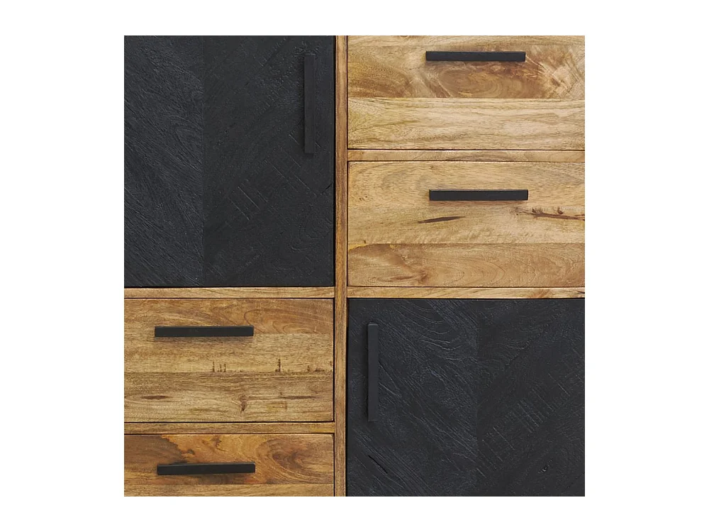 Commode en manguier naturel et teinté noir Damier 2 portes + 4 tiroirs