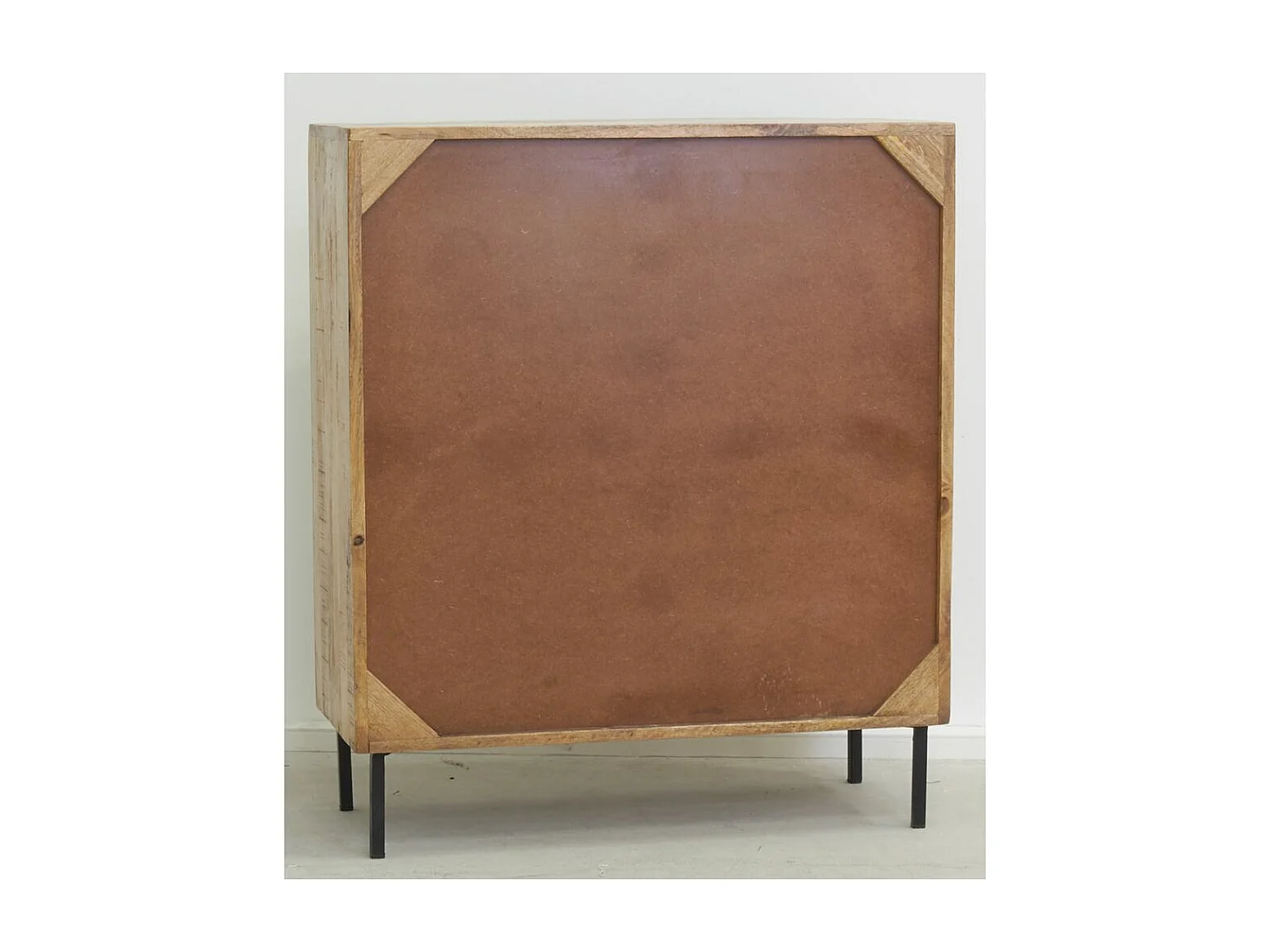 Commode en manguier naturel et teinté noir Damier 2 portes + 4 tiroirs