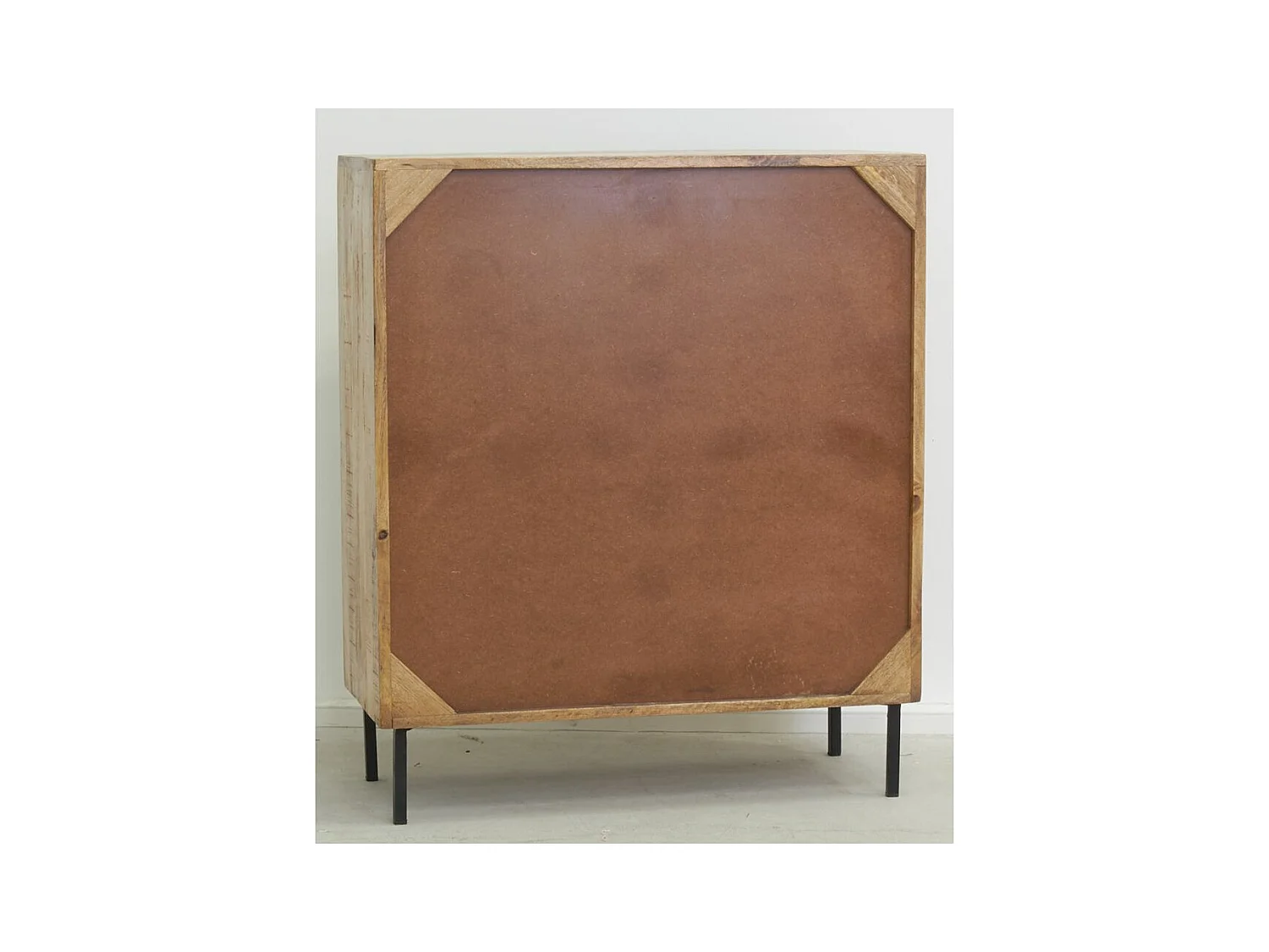 Commode en manguier naturel et teinté noir Damier 2 portes + 4 tiroirs