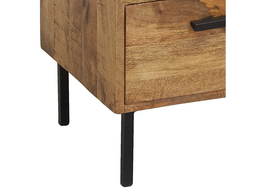 Commode en manguier naturel et teinté noir Damier 2 portes + 4 tiroirs